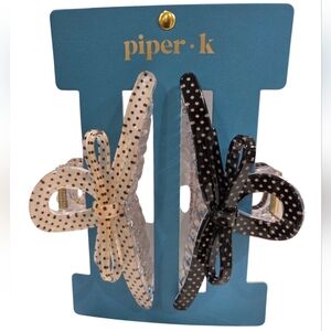 🖤🔹️Piper K🔹️ Set Of 2 Polka Dots Bow Black/ Beige Hair Claw Clip